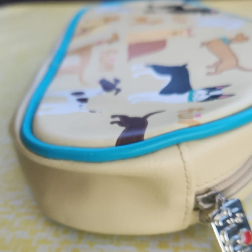 ✨️Fluff Yellow Neoprene Dog Print Travel Pouch with Turquoise Trim